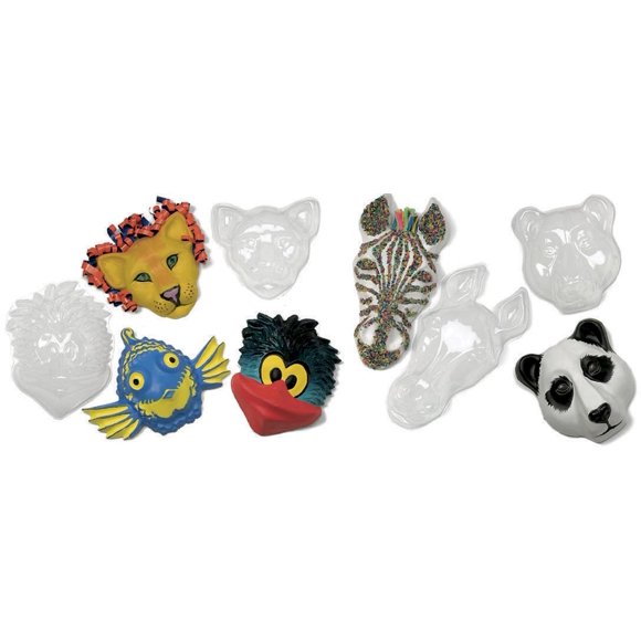 Roylco Plastic Make-A-Mask Juego de máscaras de animales multiculturales 8 x 6-1/2 x 2-1/2 pulgadas, juego transparente de 5