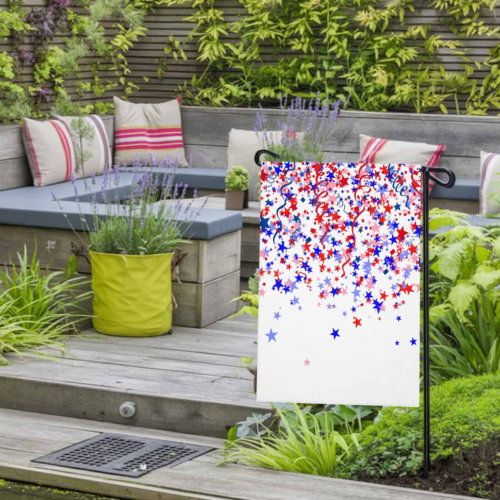 4th of July Garden Flags Patriotic Stars Ribbon Garden Flag Double Sided Welcome Flag Red White Blue Independence Day Yard Flags for Outdoor Lawn Porch Memorial Day Seasonal Holiday Decor 28x40 Inch