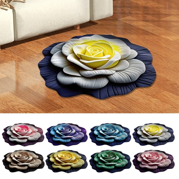 GeBuSn 40x40cm 3D Visual Stereo Flower Special Shaped New Mud Floor Mat Living Room Bedroom Stain And Easy To Take Care Of Floor Mats. (A)