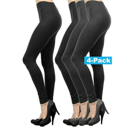 Cropped Stretch Tights - 4-Pack Women Seamless Basic Full Length Legging Stretch ankle Tights Pants
