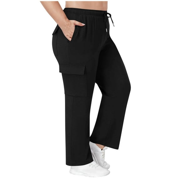 absuyy Plus Size Cargo Pants for Women High Waisted Multiple Pockets Workout Pants Baggy Casual Trousers Black L