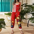 thumbnail image 6 of Women's Patriotic Floral Print Wide Leg Overalls Adjustable Tie Strap Linen Blend Sleeveless Jumpsuit 4th of July Casual Loose Romper Pants Red 4XL, 6 of 7