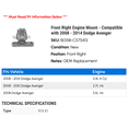 thumbnail image 2 of Front Right Engine Mount - Compatible with 2008 - 2014 Dodge Avenger 2009 2010 2011 2012 2013, 2 of 2