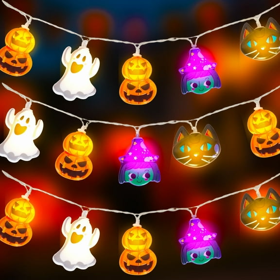 YOYTOO Halloween Lights, 9.8ft 20 LED Pumpkin Ghost Halloween Decoration String Light Battery Operated Indoor Ourdoor
