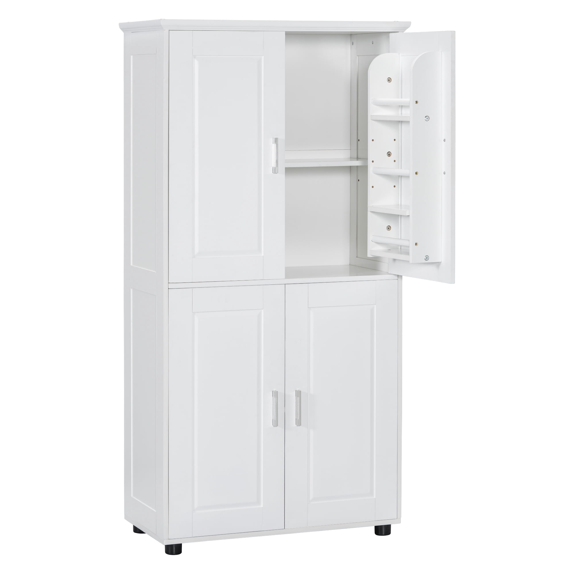 UBesGoo Bathroom Storage Cabinets 4 Doors with Hidden Storage Drawers for Bathroom, Living Room, White