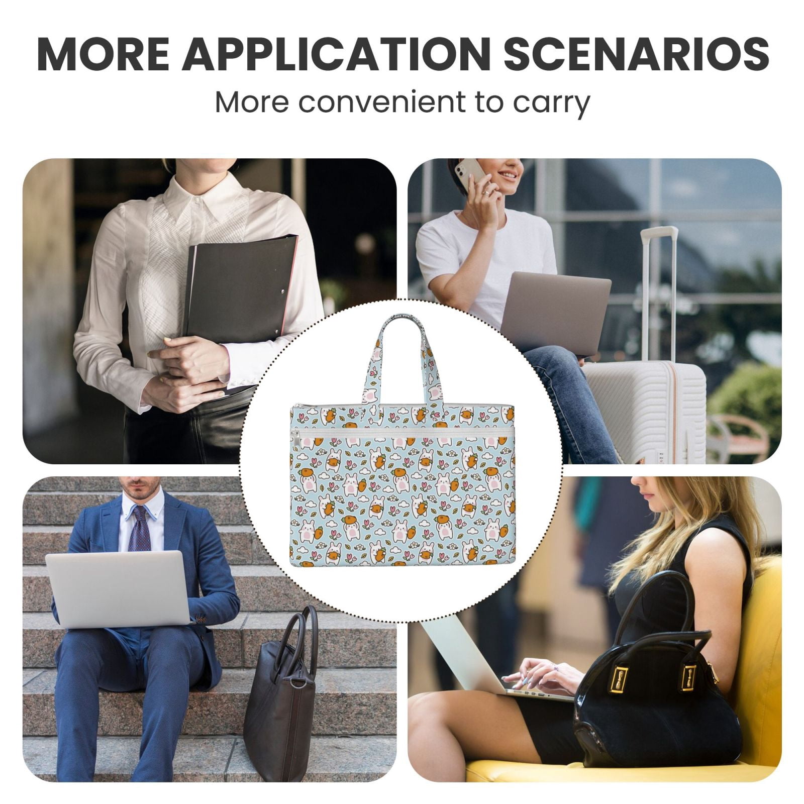 Kdxio Cute Rabbit Hold Carrot File Tote Document Bag Business Briefcase Bag Document Organizer Tote Briefcase for Letter A4 Files Business Teacher Office Bag