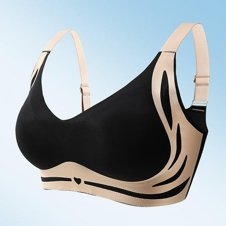 PRORMOOW Plus Size Sports Bra  Women s Bras  Seamless Bra  Bras for Women Everyday Bras Novelty Plus Size Push Up Full Coverage Seamless Steel Ring Sports Gathering Fixing Cup Bra  Black  42