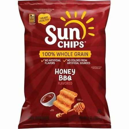 SunChips 100% Whole Grain Honey BBQ Snack Chips Bag, 7 oz​