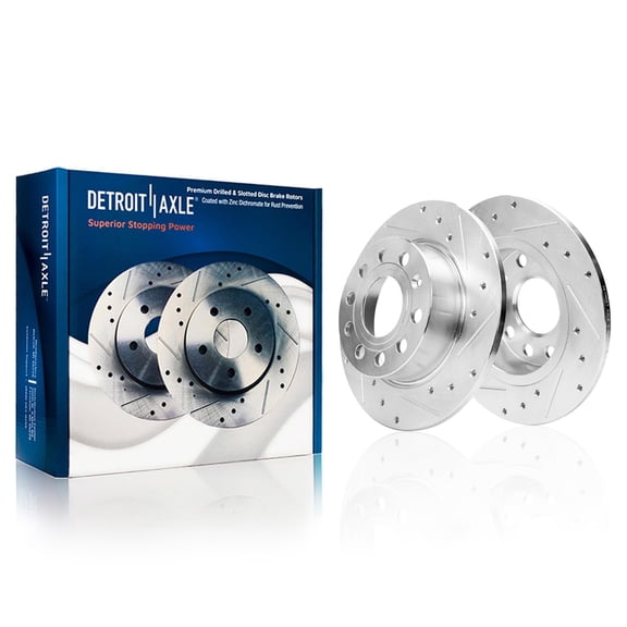 Detroit Axle - Rear Brake Rotors for Volkswagen Jetta Beetle Golf SportWagen Audi A3, Drilled and Slotted Disc Brake Rotors Replacement : 9.96" inch Rotor