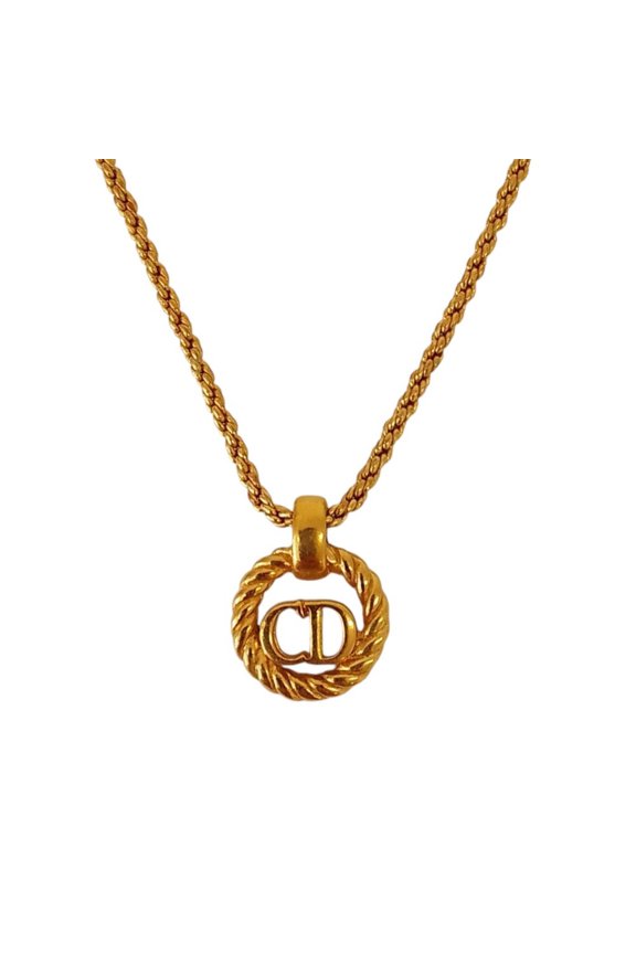 Pre-Owned Christian Dior Vintage CD Logo Chain Pendant Necklace, GP Gold Color, Women's