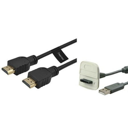 Insten 6Feet 6 Ft HDMI Cable M/M 1080P+USB Charging Cable For Xbox 360