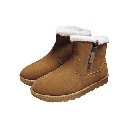 

Rotosw Men Anti Slip Ankle Boots Zipper Plush Lined Warm Velvet Snow Booties Work Flat Shoes