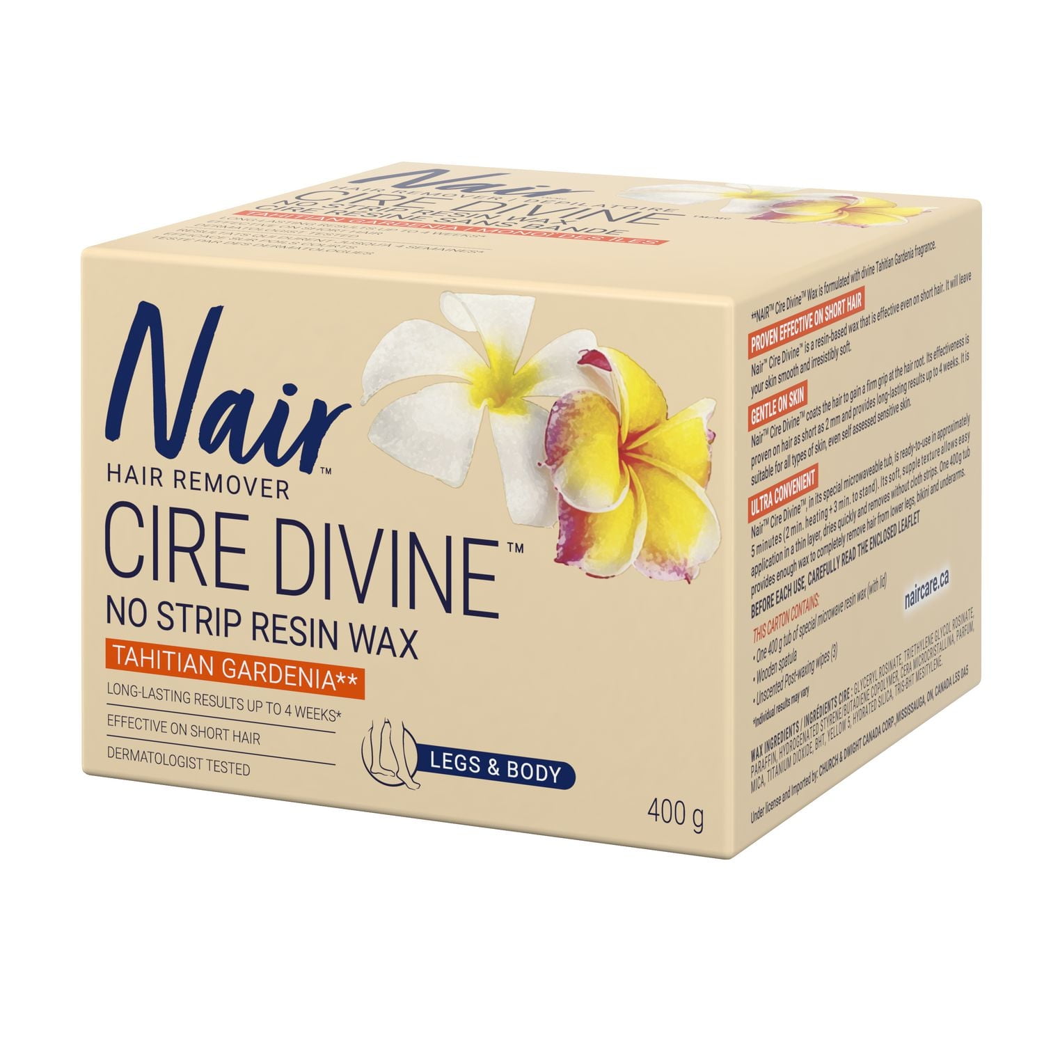 Nair Cire Divine Microwave No Strip Resin Wax for Legs & Body, Tahitian Gardenia, 400g