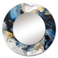 thumbnail image 2 of Designart "Strokes in Dark Blue and Gold XII" Fractals Blue Large Round Mirror - Round Mirror Wall Décor - Modern Round Printed Mirror 29" x 29" Inch, 2 of 5