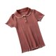 thumbnail image 3 of Camisa De Punto Mujer Verano Con Volantes Manga Corta Cuello De Muñeca Casual Top, Rojo Marrón Advancent AP001288-05B, 3 of 7