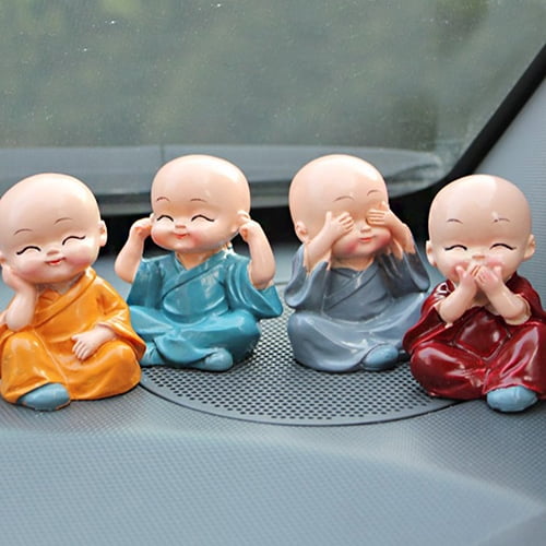 dljztrade Cute Cartoon Miniature Monks Micro Landscape Car Home Room Decoration 4Pcs 