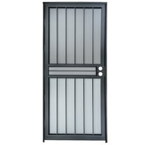 Grisham Deluxe Steel Security Door,36'' x 80'' Metal Tempered Glass Door Screen Replacement Enter Doors,Storm Door (450 Black)