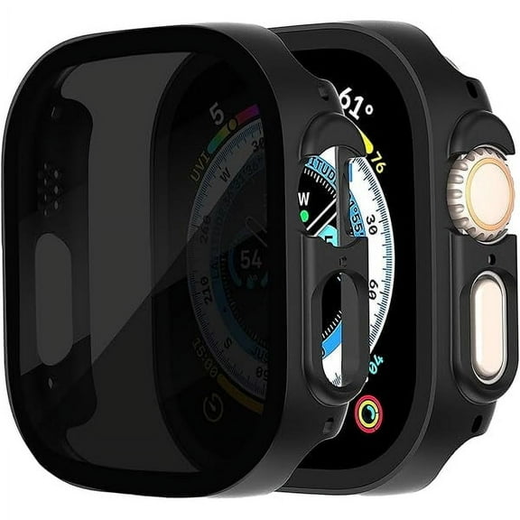 2 Pack for Apple Watch Ultra 2/Ultra 49mm Privacy Screen Protector Case, Hard PC, Scratchproof, Anti-Peeping 9H Tempered Glass Protective Cover, Black