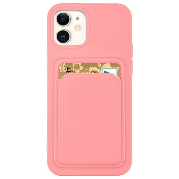 Silicone Card Holder Protection Case For iPhone 13 in Pink