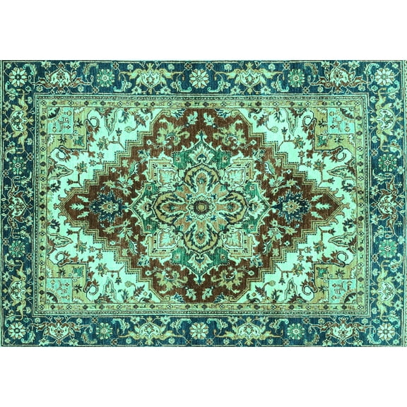 Ahgly Company Machine Washable Indoor Rectangle Persian Turquoise Blue Traditional Area Rugs, 5' x 7'