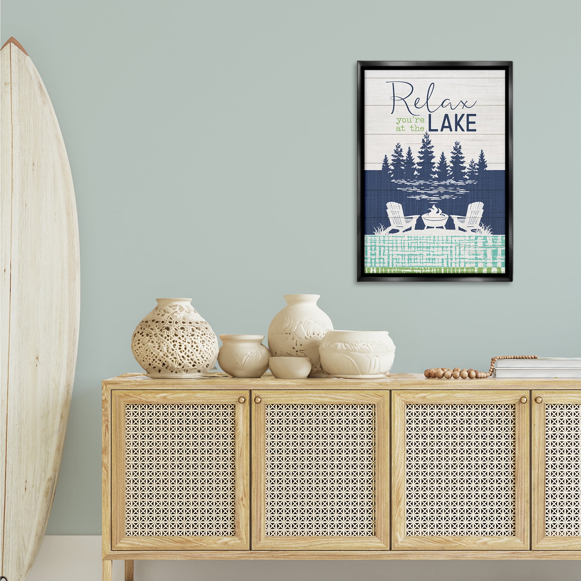 Stupell Industries Relax at Lake Rustic View Nautical & Beach Painting Black Floater Framed Canvas Art Print Wall Art, 21 x 31