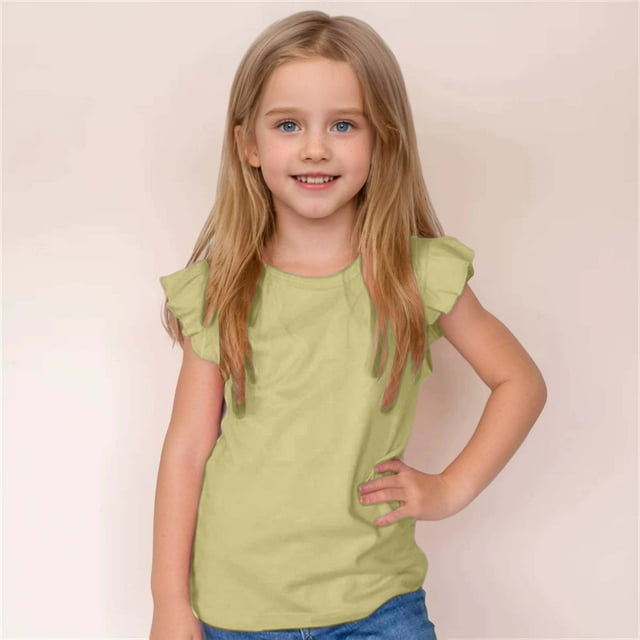 Vêtements pour Filles Chemise à Manches Courtes Unie pour Filles Col Rond Vêtements d'Été pour Petites Filles Vêtements pour Filles Taille 4-5 Ans Mode Filles