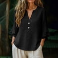 thumbnail image 5 of Xdegoge Cotton Linen Blouses for Women V Neck 3/4 Ruffle Sleeve Tops Casual Henley Shirts Loose Fit Tunic Tops for Leggings Summer Lightweight Breathable Shirts, 5 of 9
