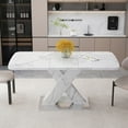 thumbnail image 1 of Noble House Modern Extendable Dining Table, White Marble-Print Top with MDF X-Shape Legs and Metal Base, Rectangular Design,White, 1 of 6