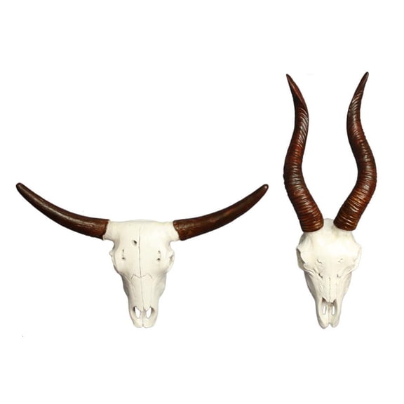 Yihuala Home Decors Cow Skull Head Wall Art Decors Long Horn Bulls Head Wall Sculpture Decorative Animal Craft for Farmhouses