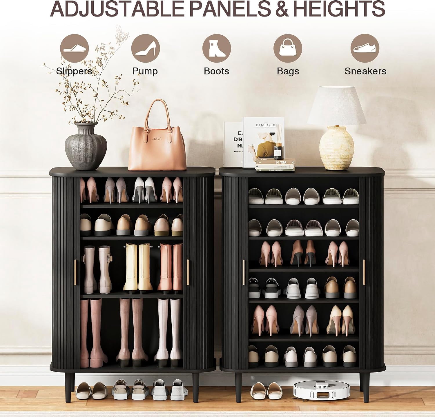 31.5 " Shoe Storage Cabinet with Sliding Door, 6-Tier Adjustable Freestanding Shoe Organizer for Entryway, Hallway, Black