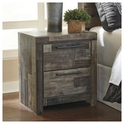 Signature Design by Ashley Derekson Two Drawer Nightstand – Multi-Gray, Rustic Pine Grain, USB Charging, Modern Urban Style