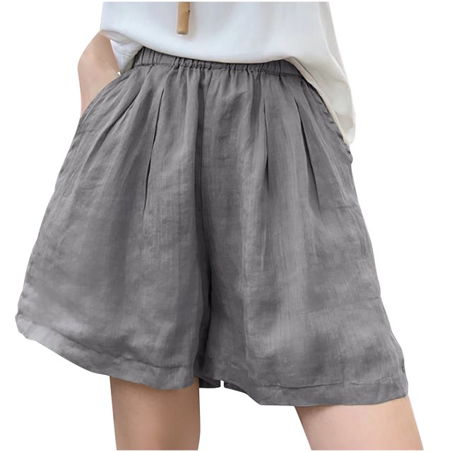 Summer Clearance 2025! Womens Plus Size Pants,Ladies' Fashionable Solid Color Loose Elastic Waist Shorts