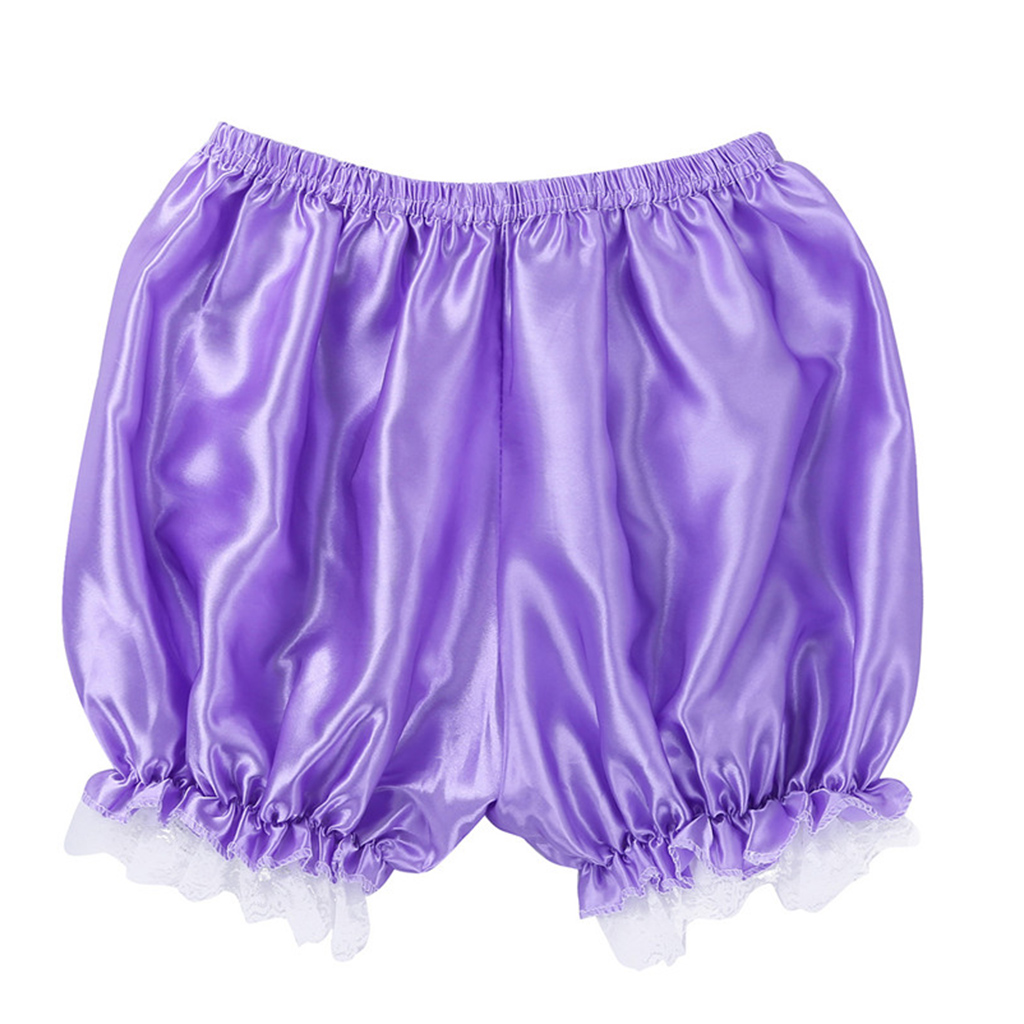 Women Imitation Silk Bloomers Ruffles Lace Trim Panties Victorian Pumpkin Shorts