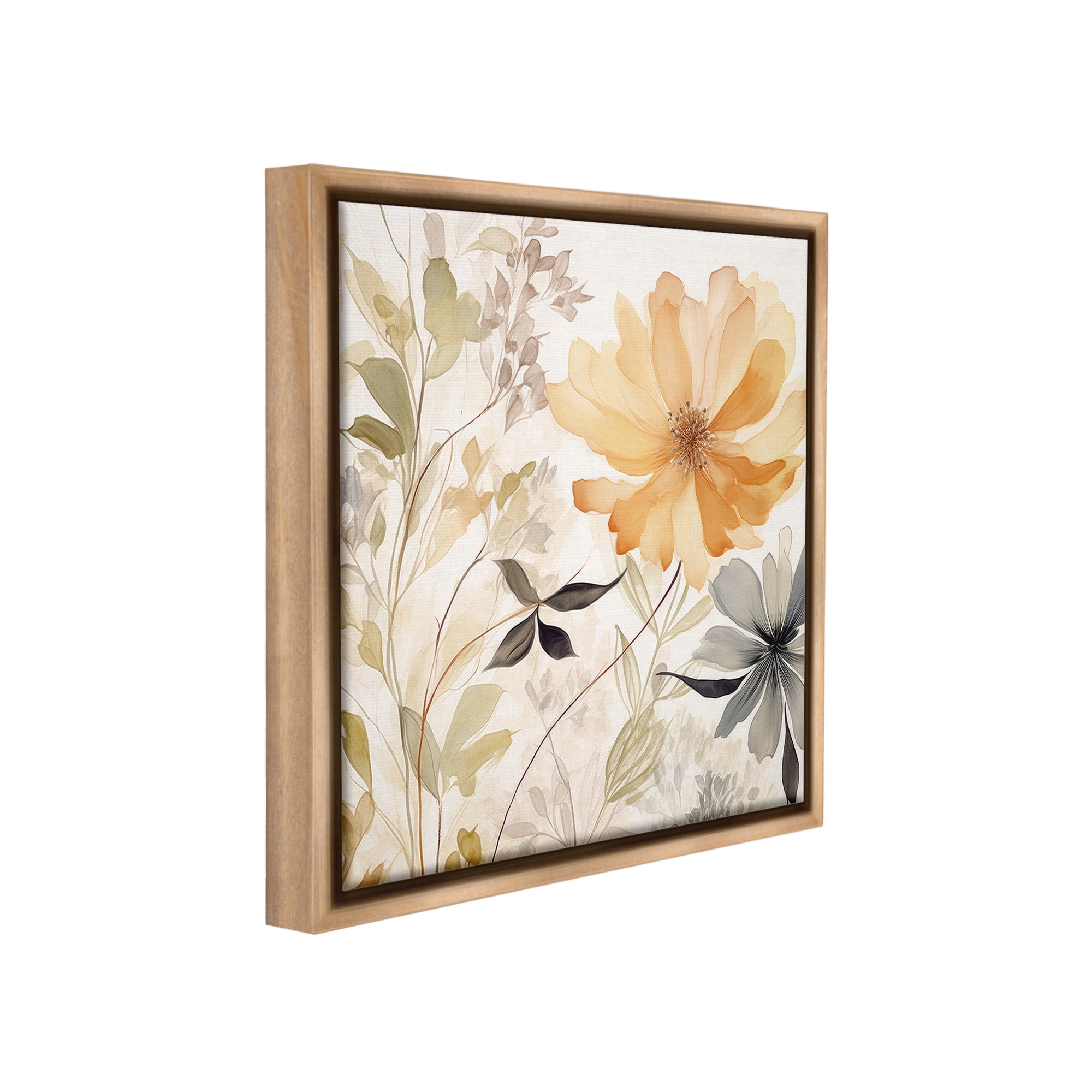 Stupell Industries Lush Botanical Serenity Botanical & Floral Painting Brown Floater Framed Canvas Art Print Wall Art, 18 x 18