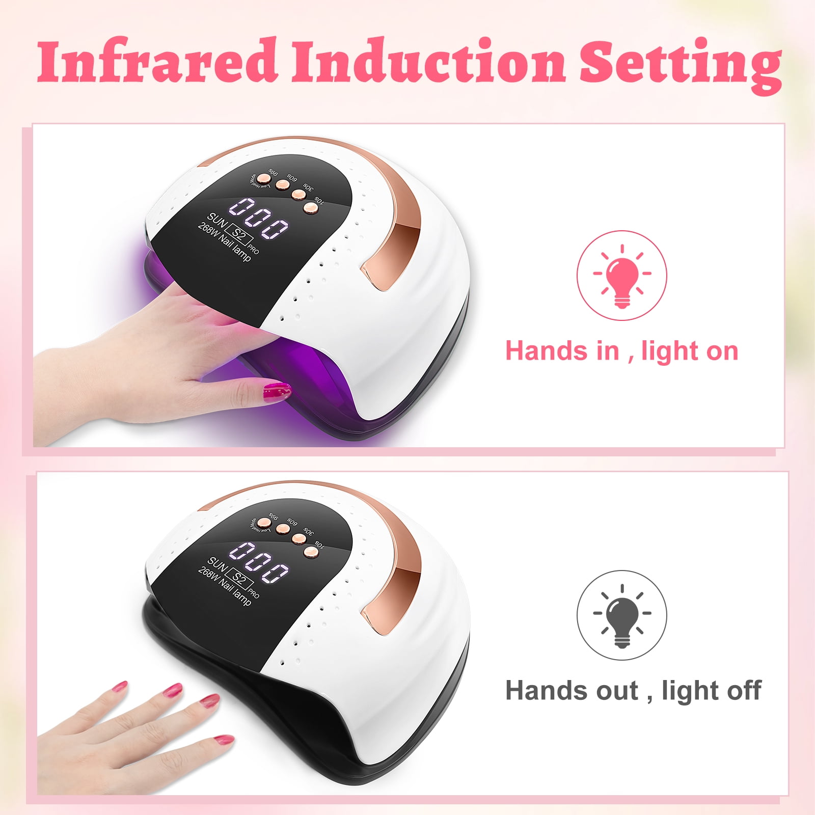 LKE 268W UV LED Lamp, SUN S2 Pro Fast Dryer, Curing Light with 57 LED Beads, LCD Touch Screen Auto Sensor Lamp Nail Art Tools
