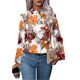 thumbnail image 2 of Floral T-Shirt For Women Print O-Neck Long Sleeve Blouse Flounce Ruched Casual Loose Tee Tops, 2 of 5
