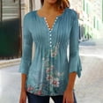 thumbnail image 2 of Pompotops Mode Femme Imprimé Bouton Décontracté Col en V Manches 3/4 T-Shirt Blouse Tops en Solde, 2 of 5