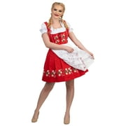 Dirndl Trachten Haus 3 Piece Short German Oktoberfest Dirndl Cotton Dress for Womens and Girls - Red