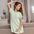 thumbnail image 3 of Balery Pistachio Green Checkboard Camisón de manga corta con cuello redondo para mujer, cómodo y elegante., 3 of 6
