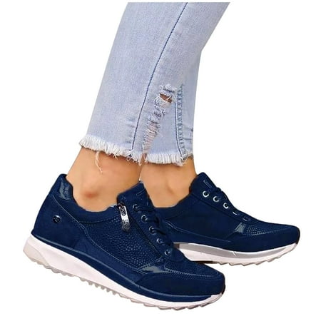 

Fesfesfes Sneakers Women Fashion Women Casual Pumps ThickendBottom Hot Drilling Zipper Lacing Sports Shoes US:7(38)