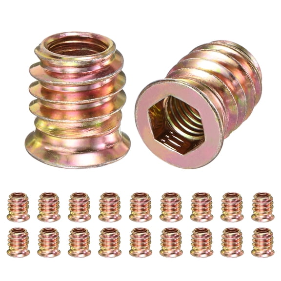 20-Pack Threaded Inserts for Wood, M8x13mm Hex Drive Threaded Insert Nuts for Wood Furniture [Gold Tone]