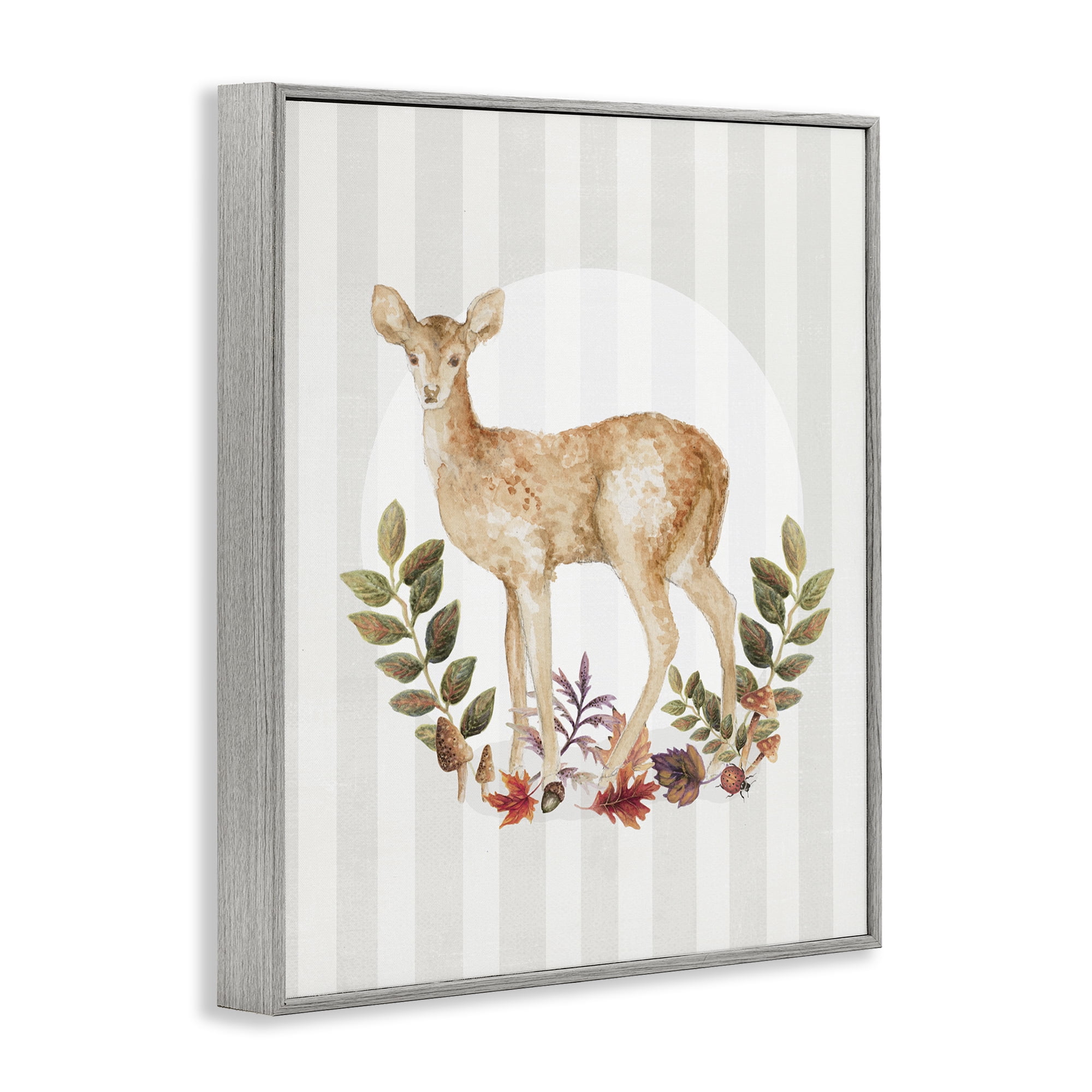 Stupell Industries Forest Fawn on Stripes Animals & Insects Painting Gray Framed Art Print Wall Art, 16 x 20