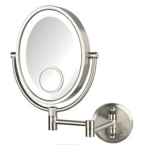 Jerdon 8 inch by 10 inch Oval Wall-Mounted Lighted Makeup Mirror with 10X-1X and 15X Spot Magnification, Nickel Finish, Direct Wire -Model HL9515NLD
