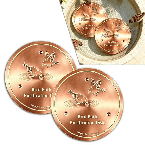 Bird Bath for Outside,2 Pack 99.99% Pure Copper 0.6mm Thick Reinforced Bird Bath Copper Disk, Universal Fit Bowl Accessory for Bird Bath
