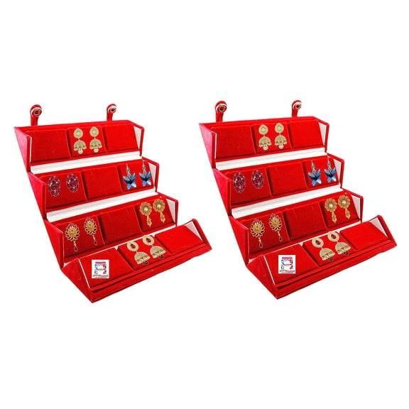 atorakushon Maroon Velvet Folding jewellery Vanity Box Make-Up 12 pair Earrings Utility Toiletry Wardrobe Organizer Pouch Set of 2