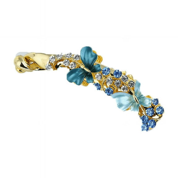 RAGUPEL Banana Clip,Copper Construction and Electroplated Finish Hair Clips for Thin Hair,Double Butterfly and Rhinestones Inlay Hair Gems,Blue