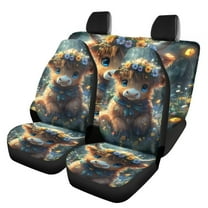 Pzuqiu Highland Cow in Forest Car Seat Covers Set Breathable Front and Rear Split Bench Seat Covers Full Surround Automotive Vehicle Cushion Cover for Cars Truck Vans Universal Fit Set