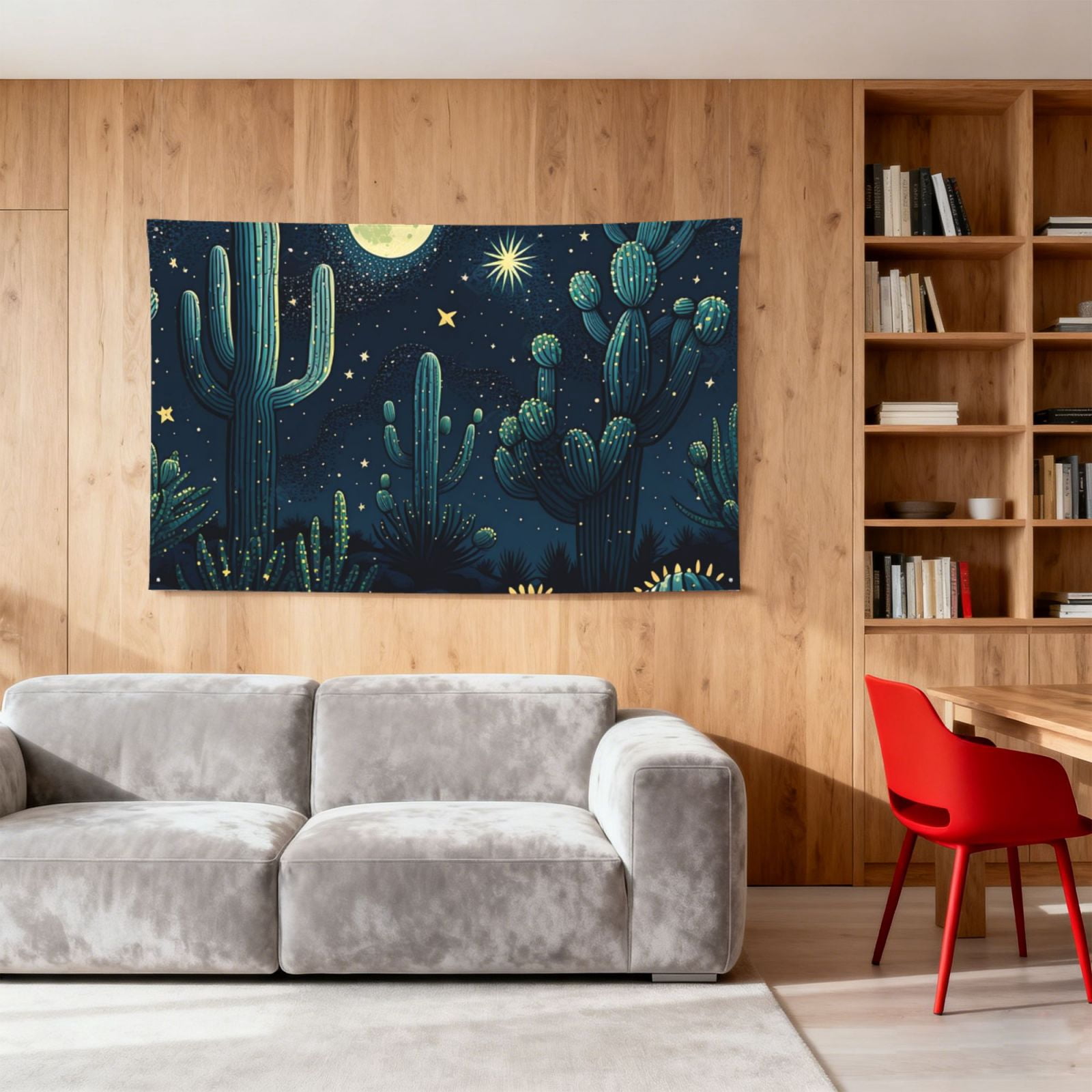 Cactus Starry Moon Stars Four Hole Decorated Banner Flag for Garden Yard Home Decoration Indoor Outdoor 4x6 Ft