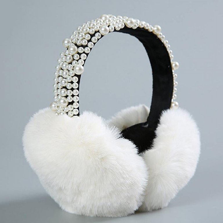 Pearl & Pom Pom Ear Muffs Ear Warmers Novelty Pearl Winter Earmuffs Women Fur Earmuff Ear Warmers  main image 3