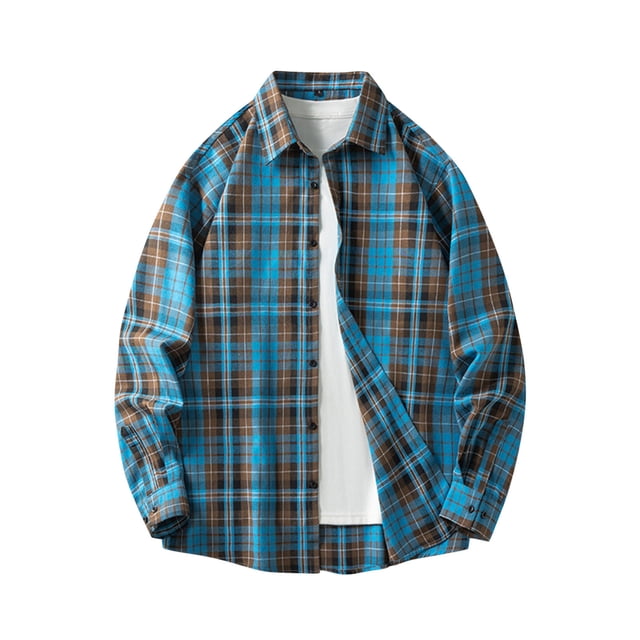 Blusa y camisa de manga larga con cuello vuelto para hombre, estilo informal, a cuadros, con bolsillos y botones, de licra